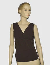 STUDIO M WALLPAPER FLORALS NEW $49 SZ LP PETITE LARGE COFFEE BROWN V NECK BLOUSE