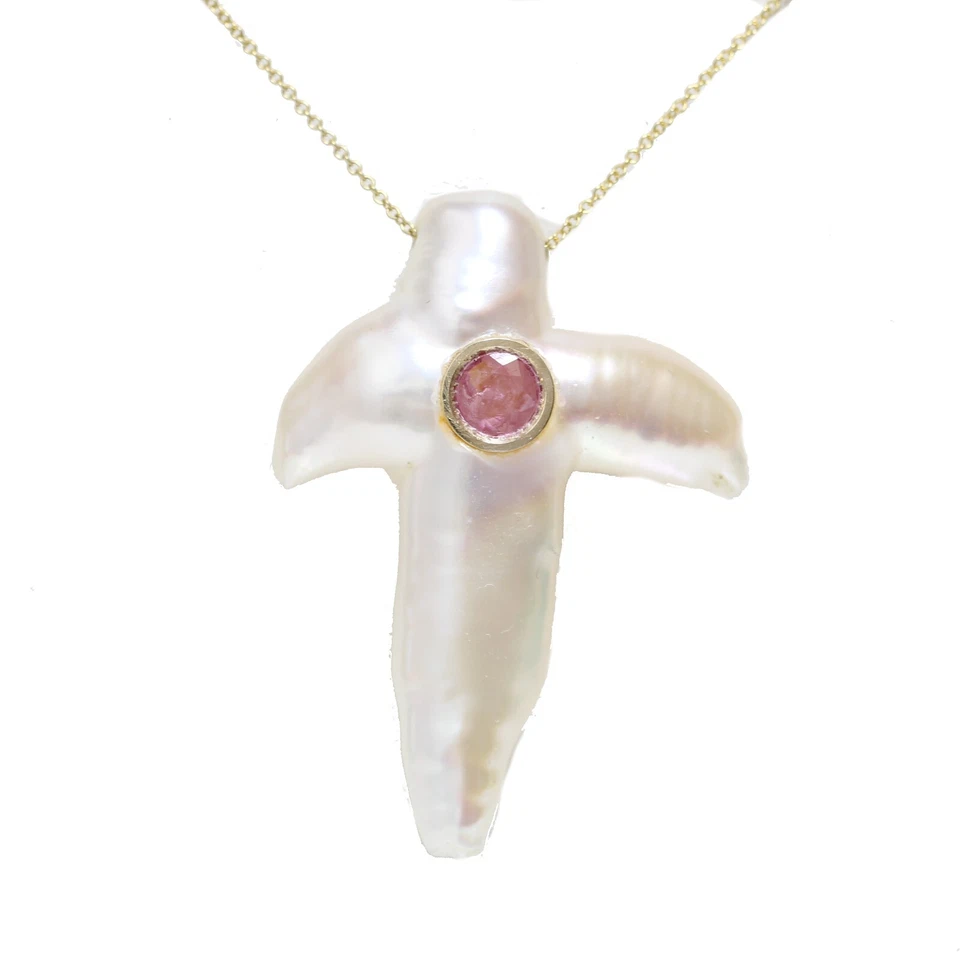 Collar colgante de perlas de zafiro rosa de oro amarillo de 14k de 16", 17" y 18"