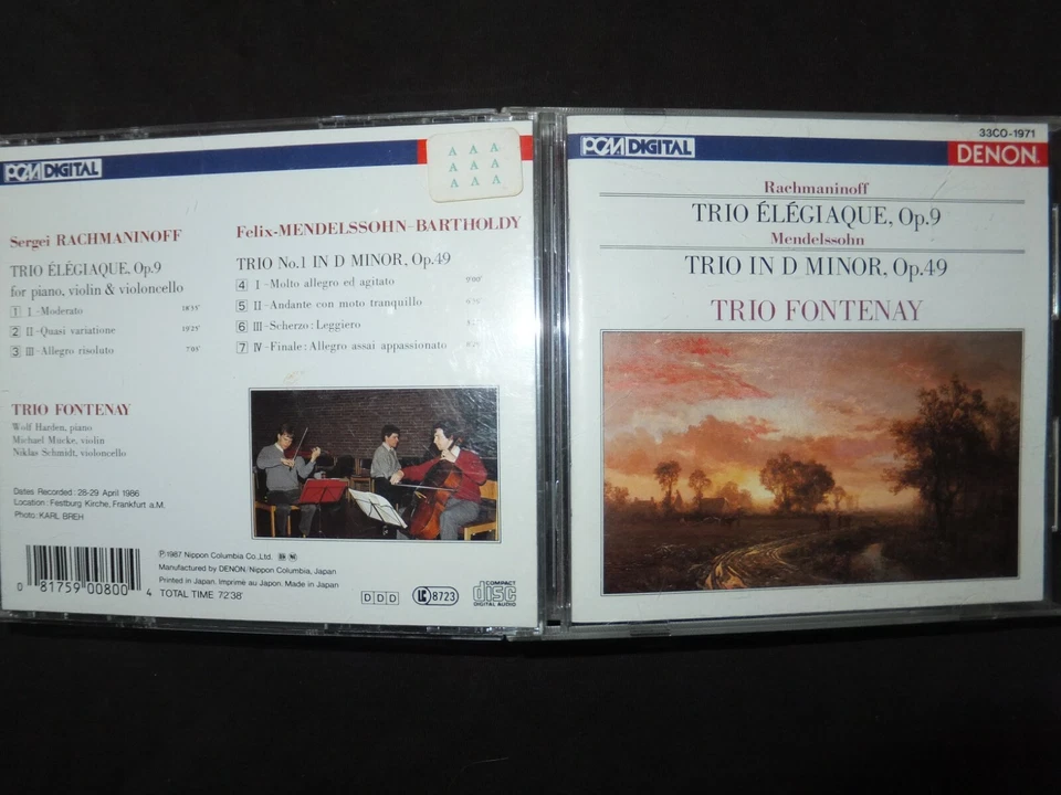 CD RACHMANINOFF - MENDELSSOHN / TRIO FONTENAY / JAPAN PRESSAGE / - Photo 1/1