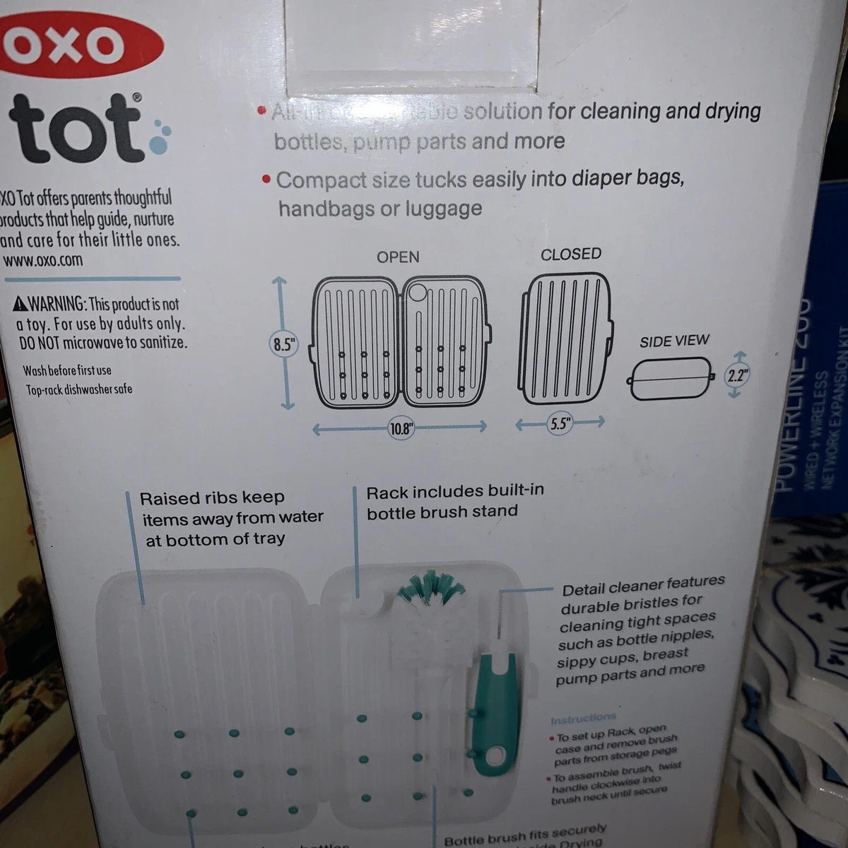 OXO Tot On-The-Go Drying Rack with Bottle Brush - Gray