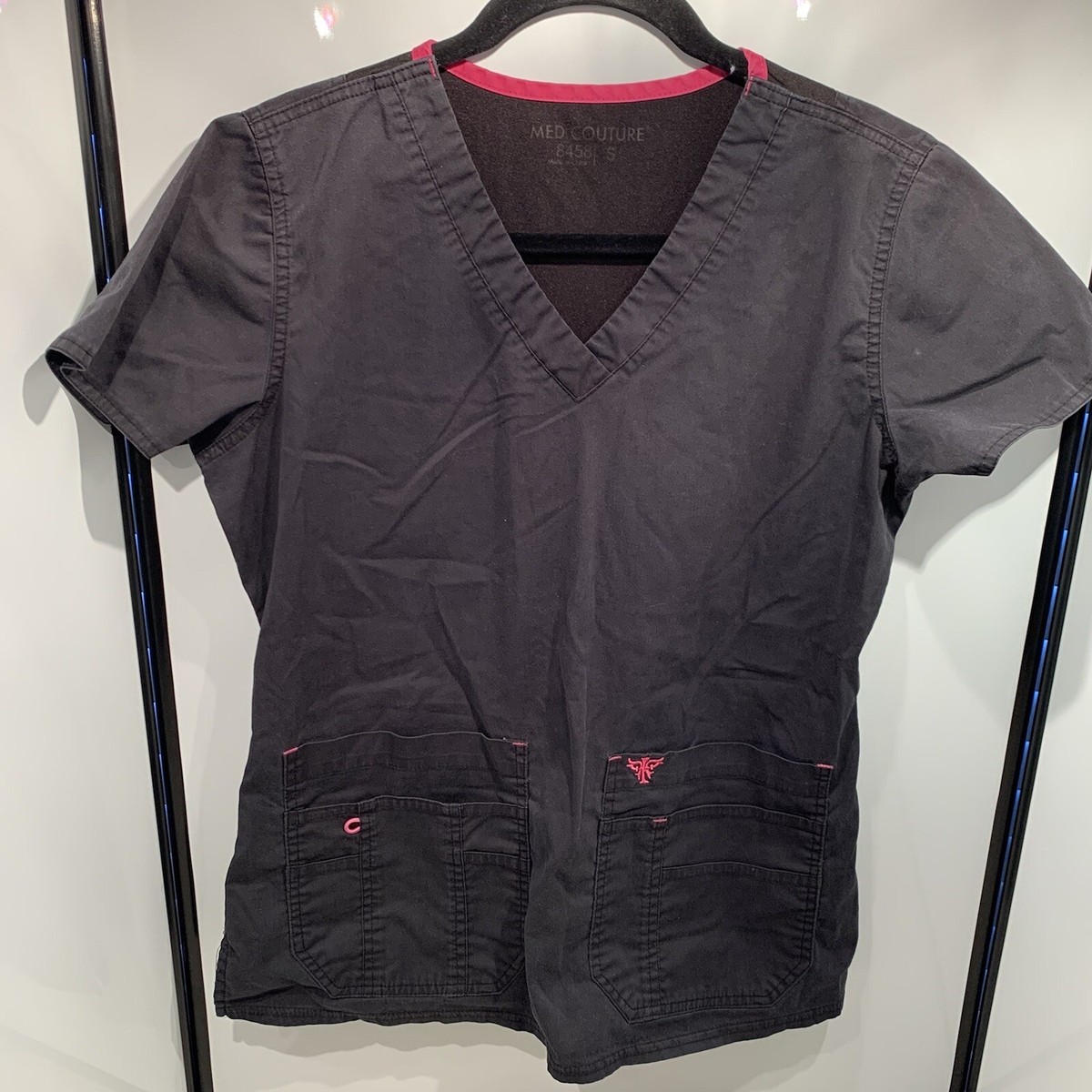 Med Couture Scrub Top Women Size Small Black Pockets 8458 BKRS | eBay