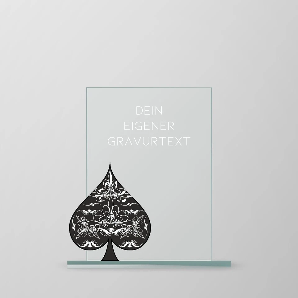 VEREINSSTORE Glaspokal POKER mit Gravur Pokale SKAT günstige Glastrophäe Kreuz/PIke/Herz/Karo