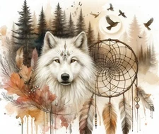 WHITE WOLF DREAM CATCHER FOREST LEAVES COMPUTER MOUSE PAD 9.25 X 7.75 IN.