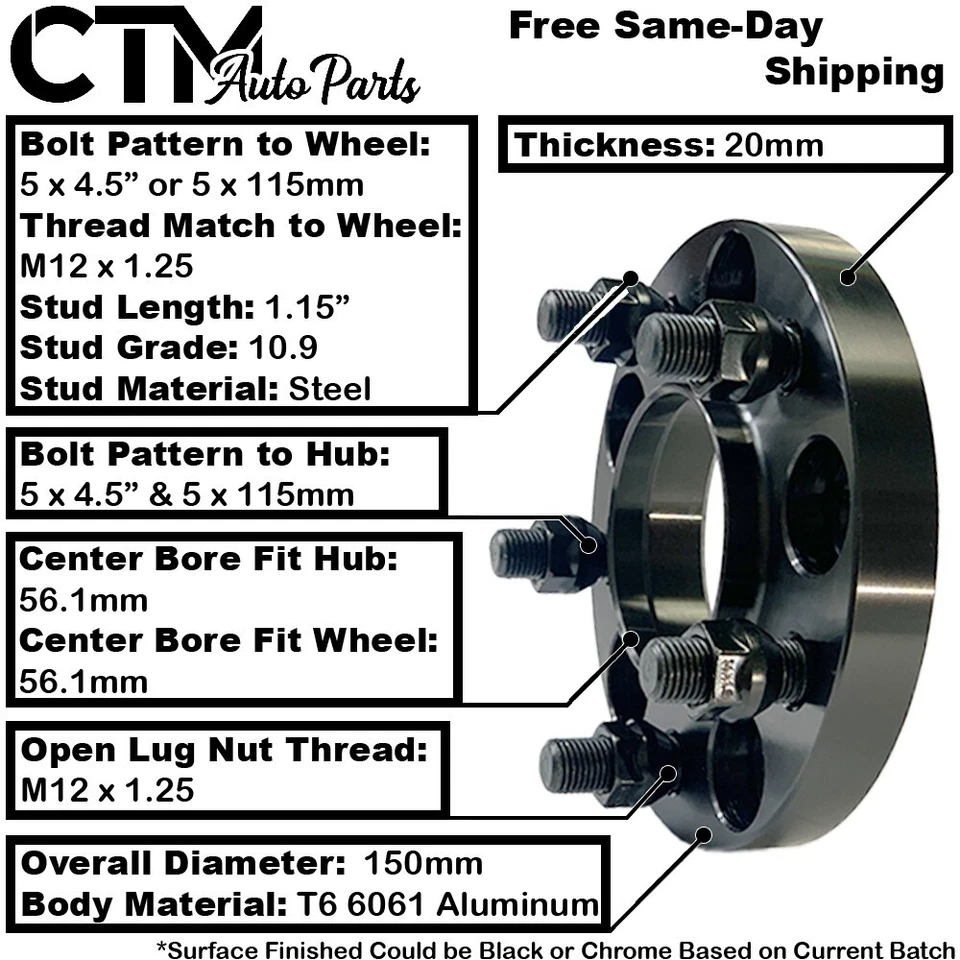 4x 20mm 5x4.5" 56.1mm C.B Hubcentric Wheel Adapter Spacer Fit Subaru WRX Outback - Image 2 of 4