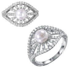 Sterling Silver Ring w/ Pearl CZ Stones
