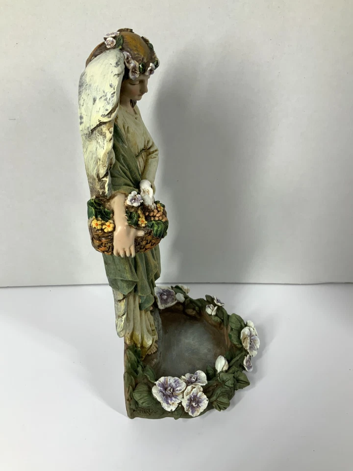 Figura Ángel Jardín, Fuente de Agua - 12" Resina Jardín Pájaro Semilla/Alimentador de Agua Foto 4 de 4