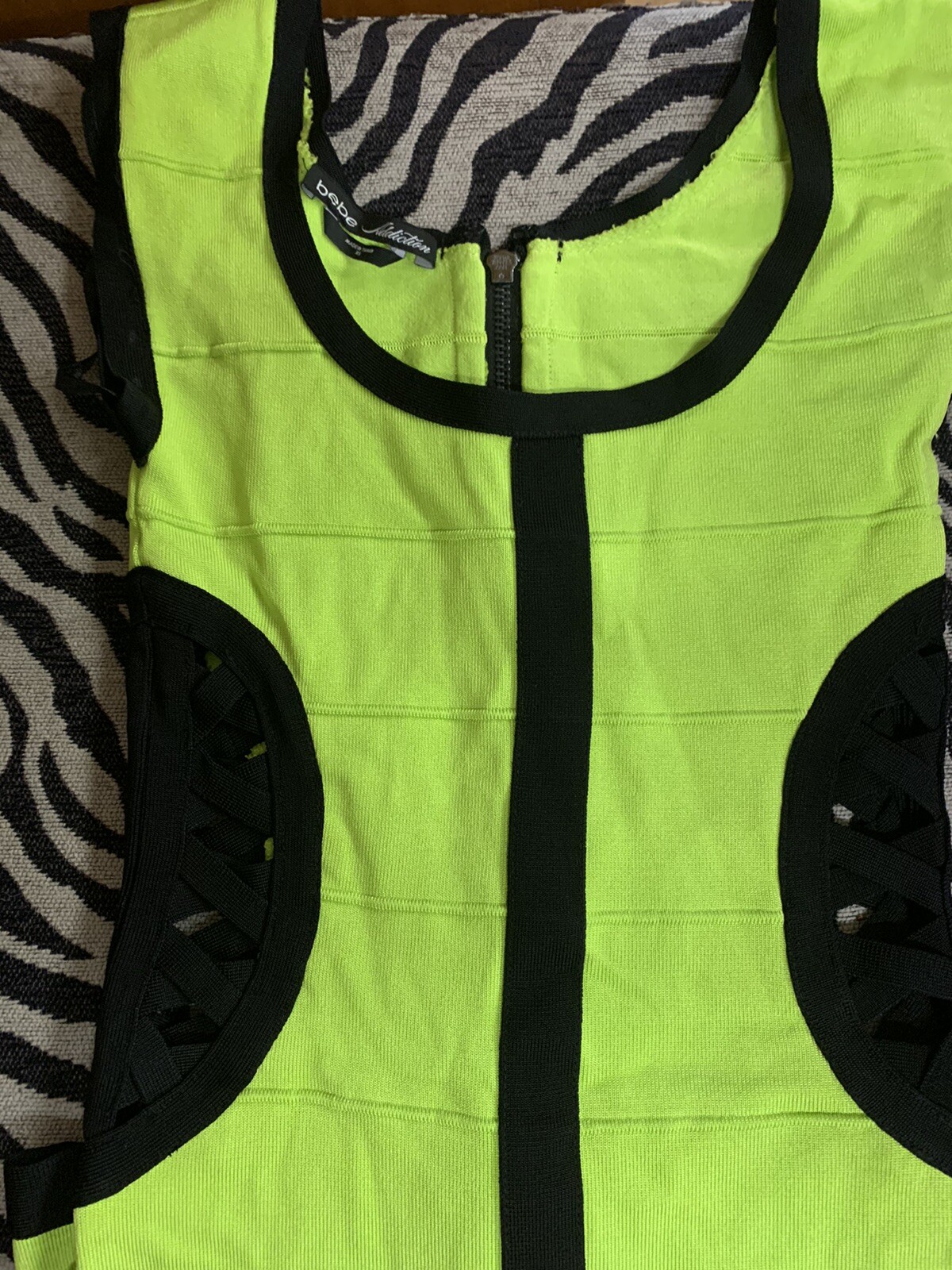 Bebe Addiction Lime Punch Black Sides Cutout Bodycon Gem