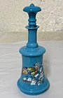 ANTIQUE BARBER PERFUME BOTTLE BLUE MILK GLASS HANDBLOWN PONTIL Bird 9 1/2”