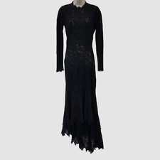  7551 Balenciaga Women Black Sheer Lace Distressed Burnout Gown Dress Size 38