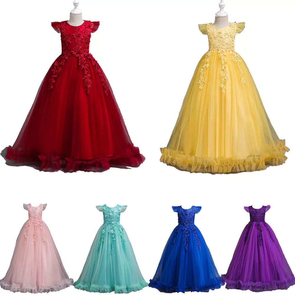 2022 Teens Bridesmaid Dresses For Kids Girls Wedding Evening Prom Gown Long  Sleeve Children Flower Girl Princess Party D