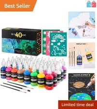 40 Vibrant Non-Toxic Fabric Paint Set - Metallic Colors with Brushes & Stencils