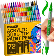 72 Acrylic Paint Markers - Paint Pens Dual Tip Brush  Fine Ideal for Calligraph