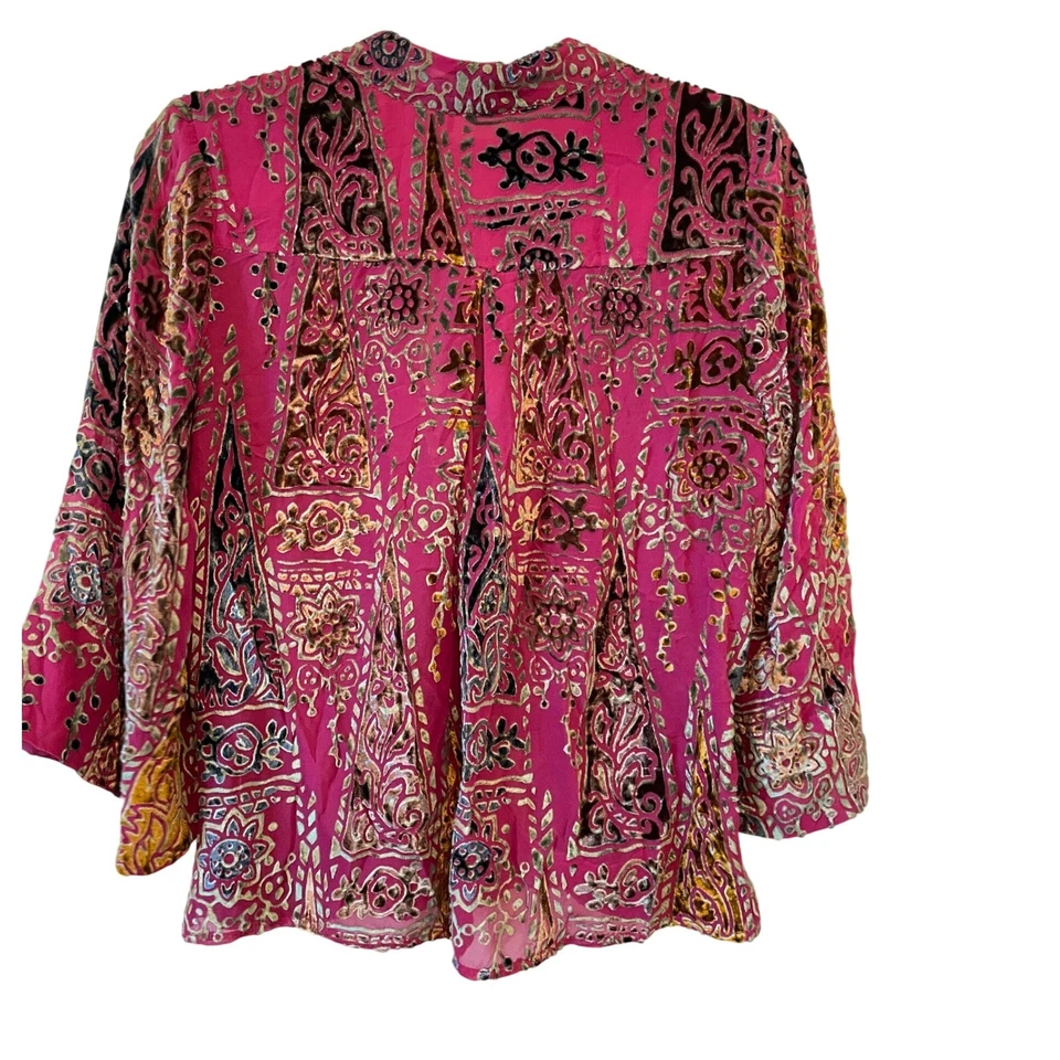 Floreat Anthropologie Talla S Japonica Mezcla de Seda Terciopelo Burnout Top Rosa Multi Foto 2 de 4