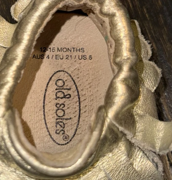 Old Soles Baby Infant Girls Gold Metallic Moccasins EU 21 US size 5 - Image 4 of 4