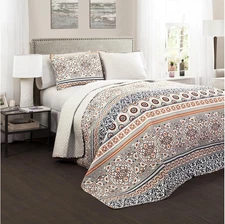 Lush Décor Nesco Quilt Set Striped Pattern Reversible 3 Piece Bedding Set - Navy