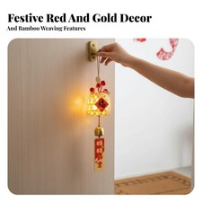 Bambus tkany wiszący, czerwone owoce, Nowy Rok Zrób to sam Dekoracja drzwi