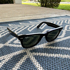 Ray-Ban Wayfarer RB2140 Sunglasses Black Acetate Green Glass 150mm