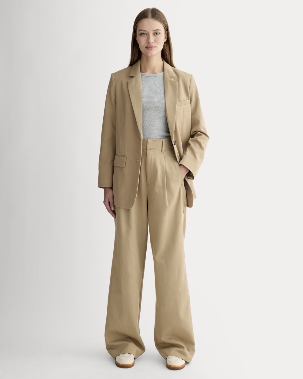 Everlane The Draper Pleated Pant Buttersmooth Tan Size 12 Wide Leg Cotton Lyocel