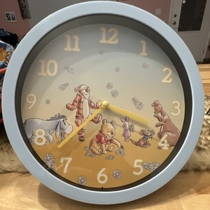 Disney Winnie the Pooh Wall Clock Blue Frame Battery Operated
