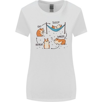 Hamster Eat Sleep Wheek Repeat Lustiges Damen Breiter Schnitt T-Shirt