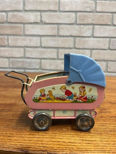 Vintage 1950s Ohio Art Co. Tin Litho Baby Buggy Doll Carriage Toy