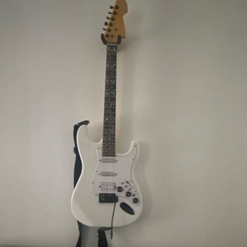 Custom made Strat style guitar, white solid body guitar and HSS style pickups