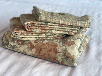 Nancy Koltes LUXURY FINE LINENS Reversible Full/Queen Duvet & 3 SHAMS  ITALY