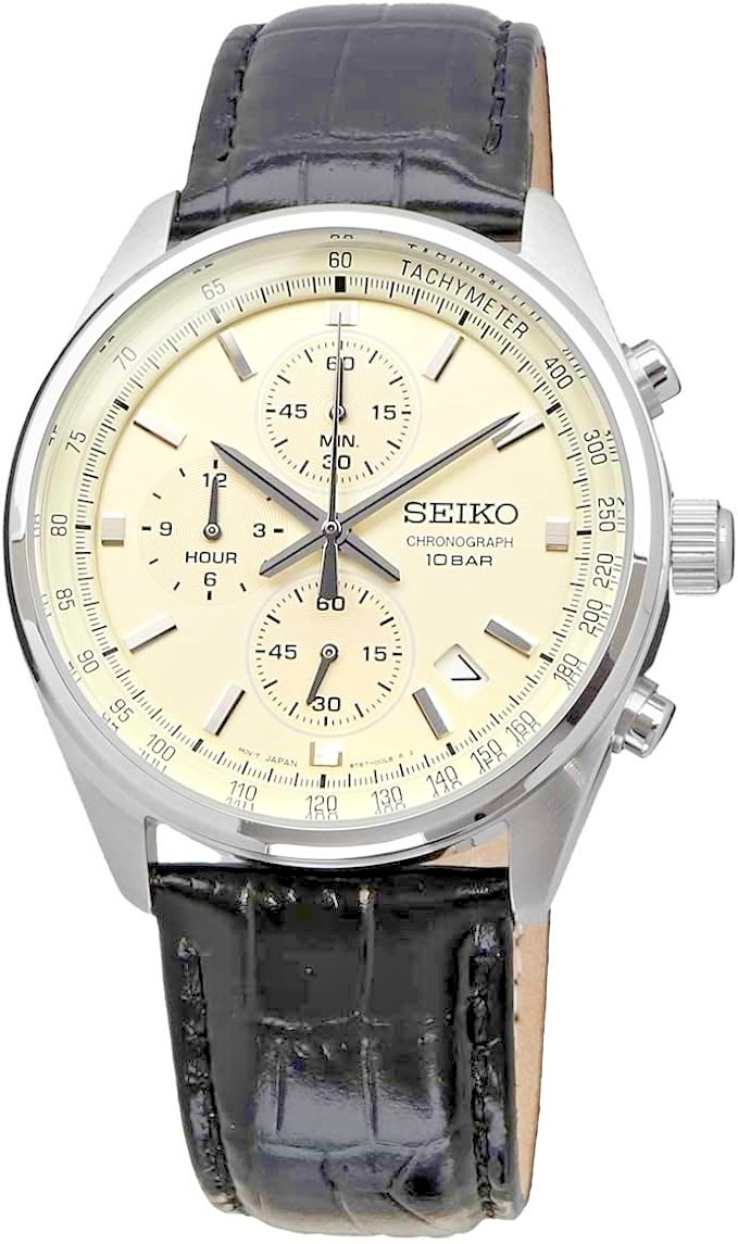 Seiko SSB383 Chronograph Quartz Champagne Dial Leather Strap 