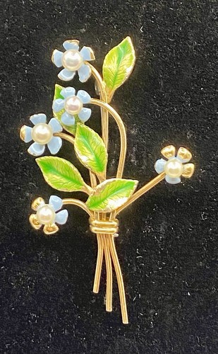 Lotto di 5 spille vintage KREMENTZ oro sovrapposizione disegno floreale con una scatola KREMENTZ. - Foto 15 di 24