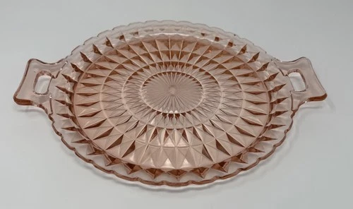 Vintage Jeanette Depression Glass Pink Windsor Serving/Cake Plate With Handles