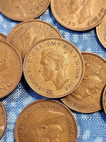 1945 Great Britain Farthing King George VI Bronze Coin RB KM#843 XF-AU- ONE COIN - Picture 2 of 3