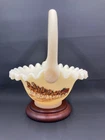 RARE Vintage Fenton Budweiser Clydesdale Glass Basket Satin Custard Handpainted