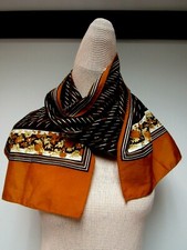 VTG Floral 11 1/4 x 53 Long Scarf Geometric Roses Dark Brown Red Clay Yellow GUC