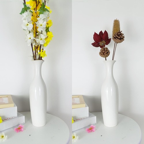 White Ceramic Flower Vase,11.8 Inch Tall Modern Textured Vases for Home Decor... - Picture 6 of 8
