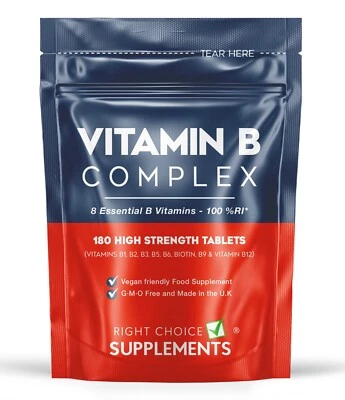 Vitamin B Complex | 180 Tablets | B1, B2, B3, B5, B6, B12, Biotin & Folic acid