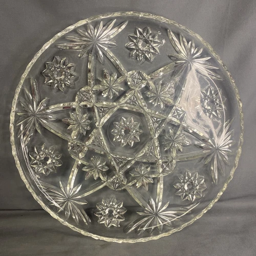 Vintage Anchor Hocking 11" Glass Serving Plate Star of David Design