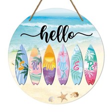 Hello Summer Door Sign for Home Decorations Indoor Outdoor 11.4" Round Welcom...