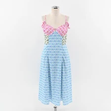 ENGLISH FACTORY Dress Sz S Pastels Floral Print Satin Sleeveless Midi Blue Pink