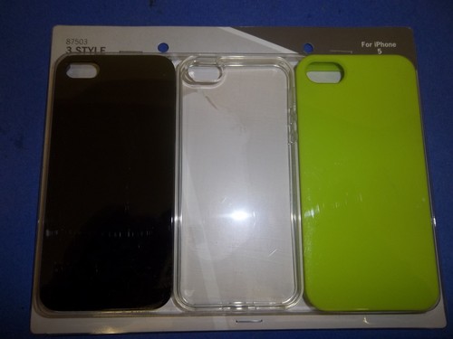 NEW 3 PACK CELL PHONE CASES BLACK GREEN CLEAR FITS APPLE I5 87503 FREE SHIPPING