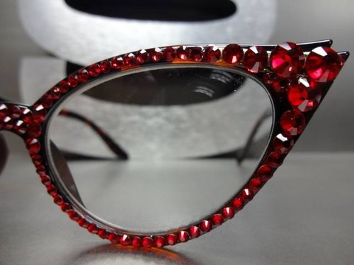 Women's VINTAGE CAT EYE Style READING EYE GLASSES READERS Red Crystals Handmade - Picture 7 of 19