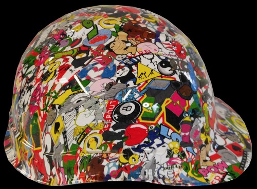 Hydro Dipped Custom Hard Hat High Gloss Sticker Bomb 6 Point Ratchet Suspension - Picture 6 of 9