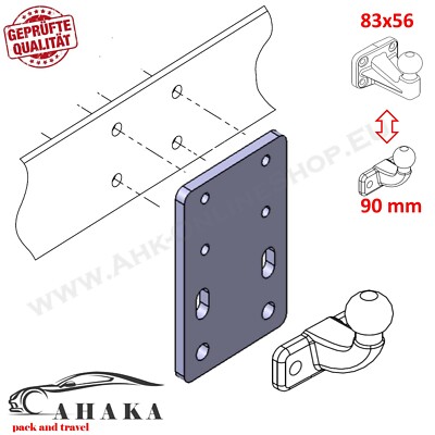 Adapterplatte Erhöhung Kupplungskugel - 2 Loch 90mm bis 4 Loch 83x56mm