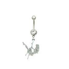 Belly Button ring Clear Gem Paved Pole Dancer Dangle Navel piercing Ring