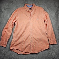 Chaps Shirt Men's Size M Orange Long Sleeve Dress Plaid With Embordidered Logo