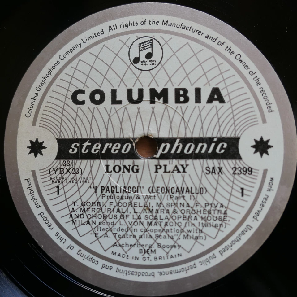 SAX 2399-2400 ED1 I Pagliacci Amara Corelli Matacic 2LP Columbia 1st B/S EX - Image 3 of 4