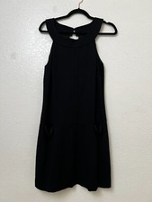 Trina Turk Little Black Swing Dress Sleeveless Midi pockets lined Size 10