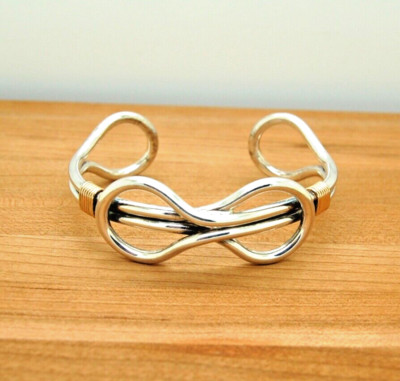 VINTAGE 925 STERLINGSILBER ACHT WICKELKNOTEN ZWEI LINIEN OFFEN MANSCHETTE ARMBAND