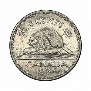 1986 Canada 5 Cents Beaver Nickel Queen Elizabeth II KM#60.2a Canadian Coin