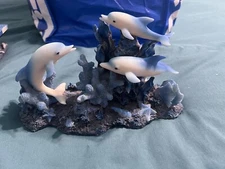 Dolphins Swimming Around Coral Statue
