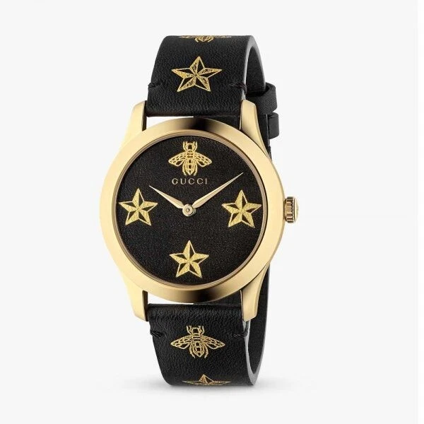 Montre à quartz Gucci Tmeless bracelet noir 38 mm cadran abeille YA1264055